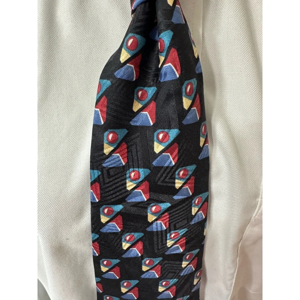 Cezani Necktie Black Geometric‎ Print Silk Blend Mens